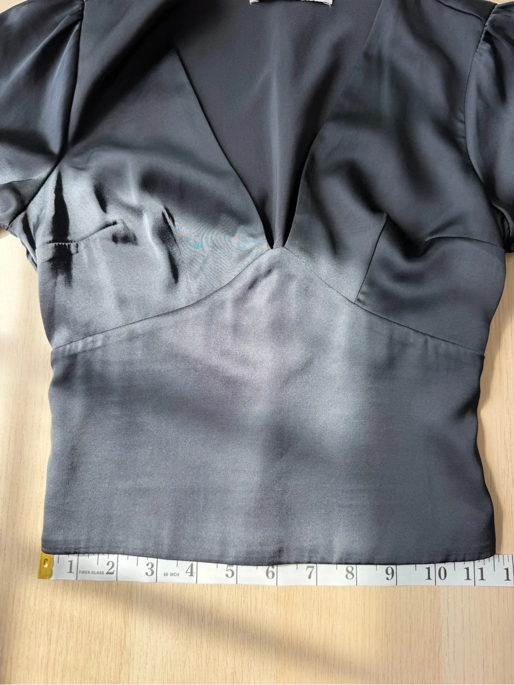 Abercrombie & Fitch Satin Plunge V-Neck Blouse Smoked Waist Puff Sleeve Top XXS